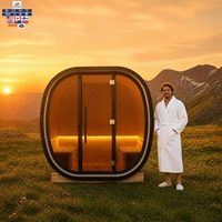 Sauna en bois extérieur Misty Lake, type capsule, avec poêle, en bois de pin chauffé, verre trempé de 8 mm, adapté pour les bords de lac