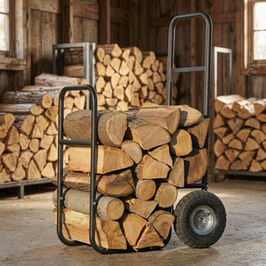Modern Steel <b>Log</b> <b>Holder</b> Rectangle Powder Coated Firewood Storage Cart with Wheels - Product Image 6