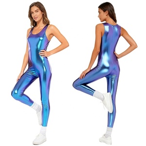 Mono metálico sin mangas para mujer, con cuello redondo, de longitud completa, brillante, para actuaciones en escenario, personalizado. - Product Image 2