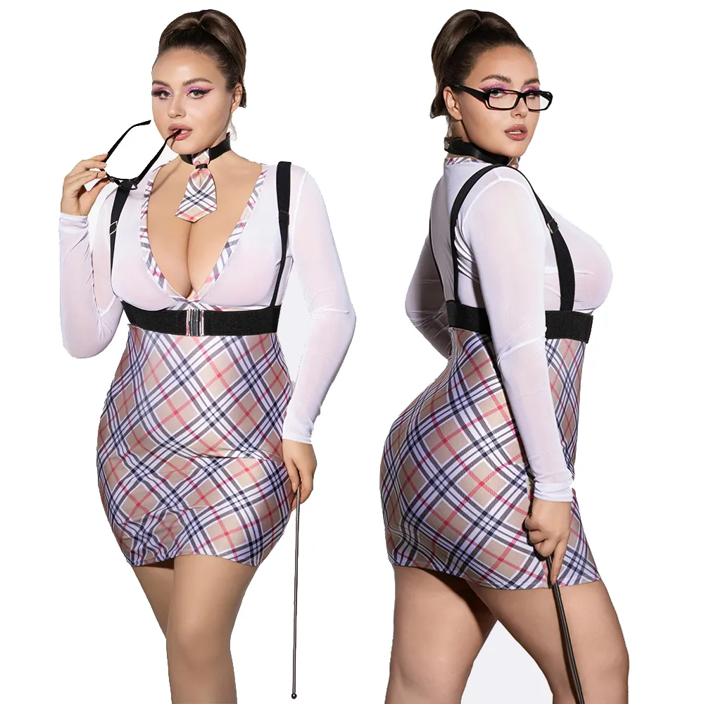 factory wholesale fancy dresses school girls lingerie roleplay plus size sexy teacher cosplay costumes with plaid skirt