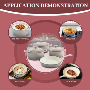 Juego de Ollas de Hierro Fundido Esmaltado Moderno, Juego de Utensilios de Cocina, Olla para Sopa Rosa, Sartén - Product Image 5