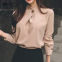 Qinsi blusa feminina de escritório, moda 2022, blusa feminina, para escritório, manga comprida, chiffon, camisa feminina, tops e blusas