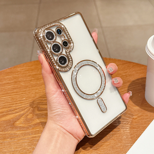 Pour <span class=keywords><strong>Samsung</strong></span> Luxury Electroplated Glitter Diamond Cover <span class=keywords><strong>25</strong></span> <span class=keywords><strong>Ultra</strong></span> Case pour <span class=keywords><strong>Galaxy</strong></span> S24 S23 Plus Caractéristiques de charge sans fil magnétique - Product Image 2