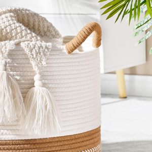 Panier à linge tissé de qualité supérieure pour bébé, panier de rangement en corde de coton tissée pour couvertures, jouets de bébé avec poignées pour chambre d'enfant - Product Image 5