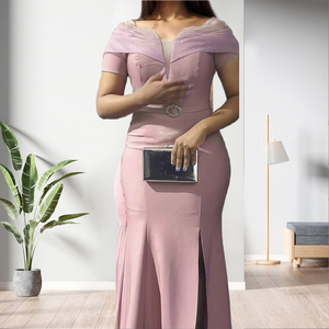 Vestido de Noche Largo para Mujer, Elegante, de Color Sólido, con Malla en el Hombro, Corte Entallado, Cintura Natural, Ecológico, Transpirable - Product Image 3