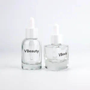 Garrafa de vidro transparente 30ml para cosméticos, embalagem ecológica, frasco conta-gotas de vidro para óleo e soro