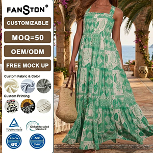 Vestido Maxi Bohemio con Volantes y Tirantes Cruzados sin Espalda para Vacaciones en la Playa, Estilo Europeo Americano, Venta al por Mayor para Mujer 2026 - Product Image 2