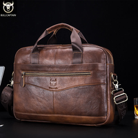 Maletín de Cuero para Hombre Marca BULLCAPTIAN, Bolso Bandolera Multifuncional, Portaordenador de 15 Pulgadas, Bolso de Mano de Gran Capacidad para Negocios