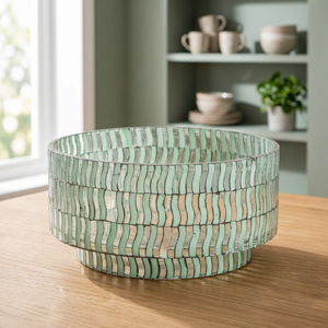 Handmade Bohemian Sky Blue Silver Mosaic Glass Salad <b>Bowl</b> Decorative Serving Vessel <b>Small</b> Wedding Centerpiece Home Decor - Product Image 3