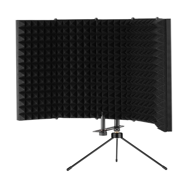 K501 Microphone Isolation Shield Compact Foldable Tabletop Isolation Shield with Microphone Tripod Supporting Rod 5/8 Inch Screw