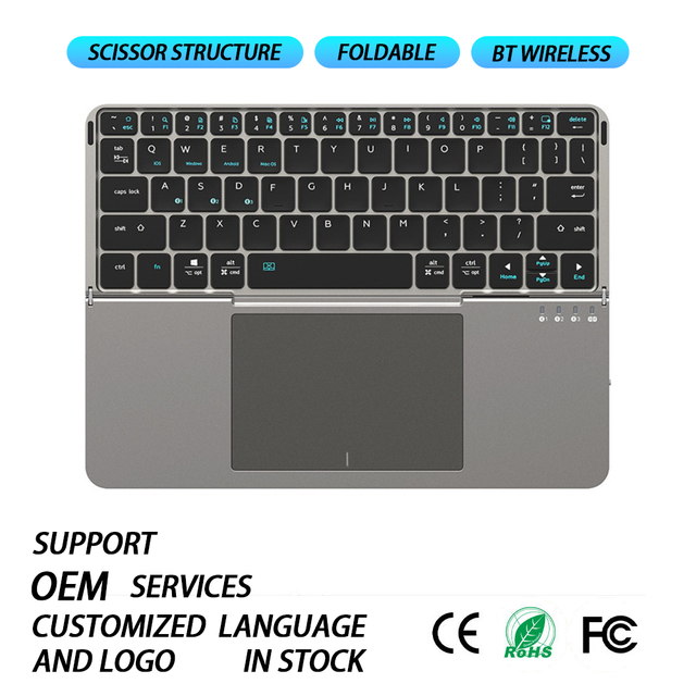 New Portable Foldable BT Wireless Scissor Switch Keyboard Triple Touchpad Detachable Stand Ultra Thin Type-C Rechargeable ABS