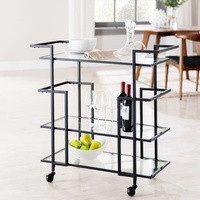 SWT Miroir Métal rectangle noir 2 niveaux miroir verre noir Boissons Bar chariot Chariot avec roues pour la maison