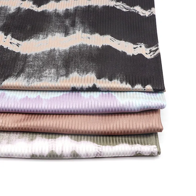 Printed fashion 95 Polyester 5 Spandex Knitted 4x2 Rib Fabric for t shirt garment