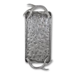 Plateau de service en aluminium moulé avec poignées en bois de cerf Plateau décoratif rectangulaire en métal pour les collations alimentaires et les fruits Fête de mariage - Product Image 1