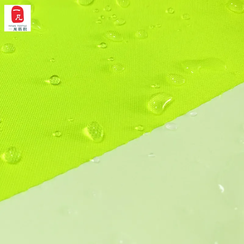 300D niedrig elastische Seide PU weißer Kleber fluor zierend orange grün Hygiene Kleidung Weste Stoff Stoff