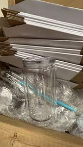 Snow Globe Tumbler with Pre Drilled Hole 16oz <b>Double</b> Layer <b>Wall</b> Plastic Can with Lid and Straw Plastic Mason Jar Mug - Product Image 3