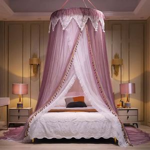 Rideau de lit double couche Rideaux à baldaquin 2.2M Round Dome Lace Princess Mosquito Net - Product Image 3