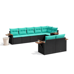 Ensemble de canapés de patio en polyrotin noir, 8 pièces avec coussins, mobilier d'extérieur contemporain - Product Image 1