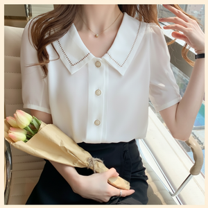 2025 estate nuova camicetta a maniche corte da donna di Design francese con Look Minimal Chic - Product Image 1