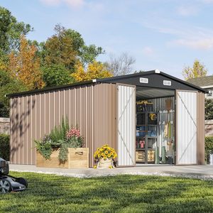 Abri <span class=keywords><strong>de</strong></span> <span class=keywords><strong>jardin</strong></span> extérieur 10 x 12 pieds avec grande porte à double charnière, abri <span class=keywords><strong>de</strong></span> <span class=keywords><strong>jardin</strong></span> utilitaire avec porte verrouillable et toit incliné, abris métalliques - Product Image 3