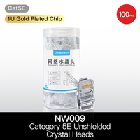 Conector Modular Blindado Mindpure Crystal Head RJ45/RJ11 CAT5e/CAT6/CAT7 Macho Chapado en Oro para Red Ethernet 100/1000 Base-T 1U3U6U