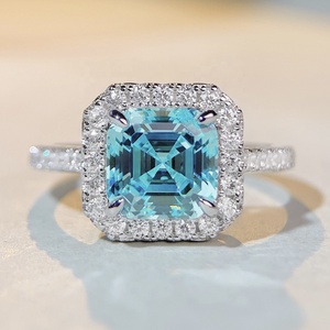 S925 Sterling Silver Fashion Navy Blue Treasure Zirconia Tower Cutting Square Packaging Full Diamond Ring - Product Image 2