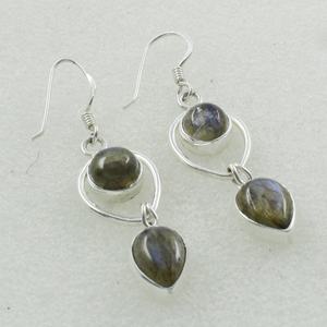 Pendientes clásicos de Plata de Ley 925 con piedra labradorita en forma de gota redonda y lágrima para bodas, fiestas y regalos - Product Image 3
