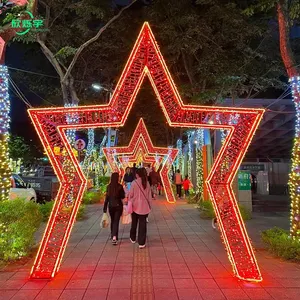 Tema al aire libre Festival de faroles Gran iluminación navideña 3Dled Luz de arco de estrella de cinco puntas