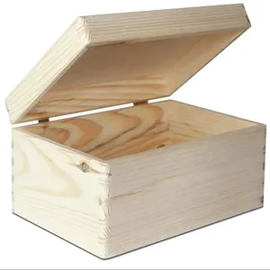 Grande boîte en bois personnalisée rangement jouet souvenir bois uni avec couvercle avec poignées boîte de poitrine non peinte boîte cadeau en bois
