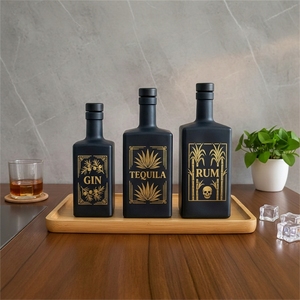 Botella <span class=keywords><strong>de</strong></span> Vino <span class=keywords><strong>de</strong></span> Vidrio Negra Mate Personalizada <span class=keywords><strong>de</strong></span> 250ml, 500ml, 750ml con Logotipo en Serigrafía, Forma Cuadrada, Tapón <span class=keywords><strong>de</strong></span> Corcho y Tapa a Juego del Color, Fabricante - Product Image 1