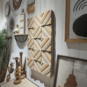 All'ingrosso rustico geometrico Splicing in legno forma <span class=keywords><strong>rettangolare</strong></span> oggetto colorato casa <span class=keywords><strong>soggiorno</strong></span> in legno arte decorazione appesa a parete - Product Image 3