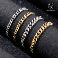 Ensemble collier et bracelet minimalistes en acier inoxydable, style cubain, tendance hip-hop pour homme, idéal pour un look quotidien ou superposé.