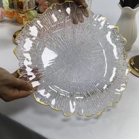 Assiettes de service de luxe en plastique transparent durable, bordées d'or, faites à la main, pour banquets de mariage, décoration rétro classique, personnalisables