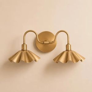 Double Brass Petal Wall Sconce 2 Light <b>LED</b> Crystal Shade Modern Mid Century <b>Vanity</b> Lamp Elegant Interior Lighting Fixture - Product Image 3