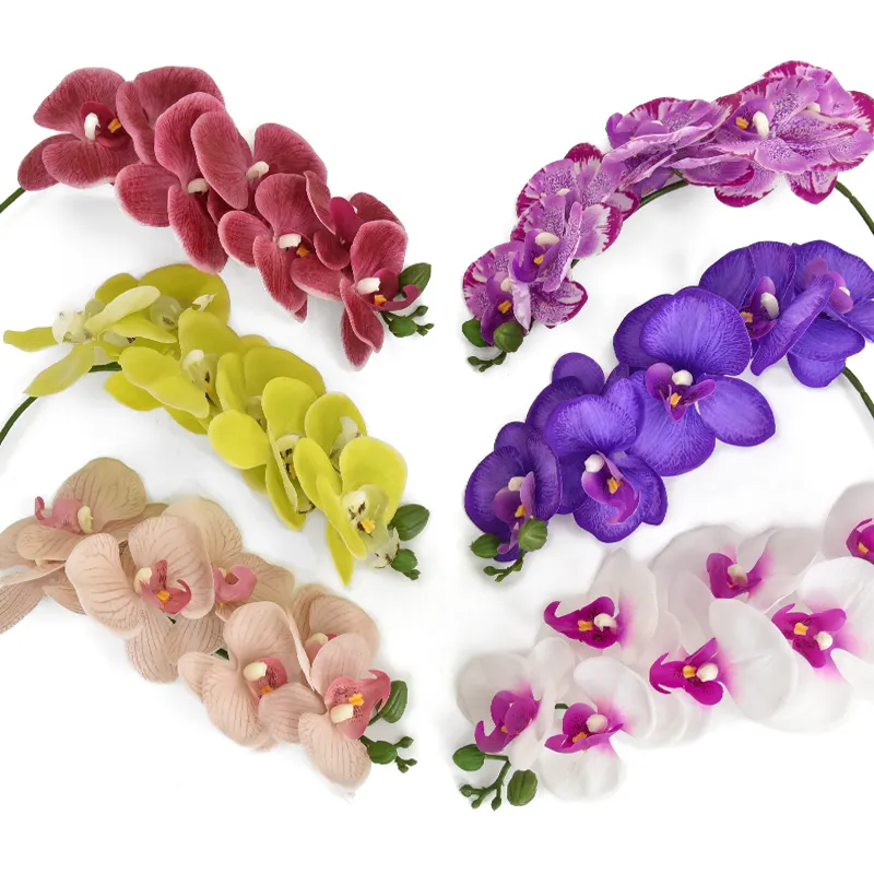 Commercio all'ingrosso real touch conservato faux cymbidium orchid steli orchidee finte artificiali fiori 7 teste