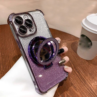 Support de maquillage à paillettes transparentes en diamant de luxe pour iPhone 17 Pro Max Support magnétique en miroir Housse souple en TPU pour iPhone 17
