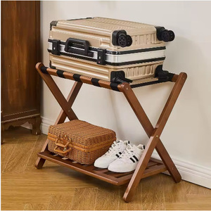 Bamboo <b>Folding</b> Luggage Rack 2 Tier Foldable Portable Multi Purpose Storage Stand For Hotel Guest Room Hospitality Use - Product Image 1