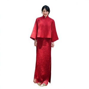 Conjunto <span class=keywords><strong>de</strong></span> Dos Piezas <span class=keywords><strong>Qipao</strong></span> Rojo Nupcial <span class=keywords><strong>de</strong></span> Estilo Chino Nuevo y Elegante con Manga Larga para Boda, Compromiso, Brindis y Vestido <span class=keywords><strong>de</strong></span> <span class=keywords><strong>Novia</strong></span> - Product Image 1