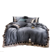 Ensemble de draps et taies d'oreiller en dentelle de polyester doux de luxe, 4 pièces, style européen, personnalisable, pour hôtel