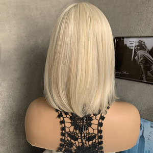 Peluca Bob Larga y Lisa de Color Rubio de Alta Calidad al por Mayor <span class=keywords><strong>para</strong></span> Mujer, Sintética, Resistente al Calor, con Flequillo y Red de Malla Rosa - Product Image 5