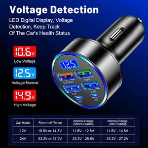 ที่ชาร์จในรถยนต์แบบดิจิตอล 4USB พร้อมหน้าจอแสดงผล รองรับการชาร์จเร็วแบบ PD สำหรับโทรศัพท์มือถือ นาฬิกาอัจฉริยะ 6-in-1 ช่องเสียบหลายพอร์ต ปรับแรงดันไฟได้ - Product Image 2