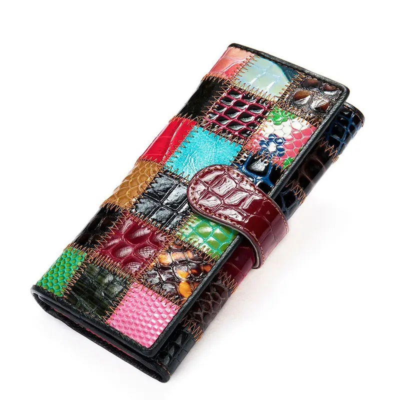 ZF214 dames pochette portefeuille Long coloré épissage porte-monnaie femmes fermeture éclair téléphone sac en cuir pince à billets