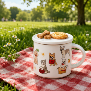 Großhandel Niedliche Hunde-Keramik-Kaffeetasse mit Deckel Cartoon-Welpen-Becher Glänzend Weiß Kawaii Tierliebhaber Tee-Milch-Tasse Büro Zuhause Geschenk - Product Image 1