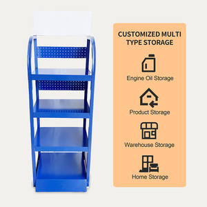 Présentoir à huile moteur métallique durable à 4 niveaux, revêtement poudré bleu, pour station-service et magasin automobile - Product Image 3