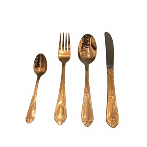 Elegante Juego de Cubiertos Dorados con Mangos Repujados, Cuchara, Tenedor, Cuchillo, Aptos para Lavavajillas, Juego de Cubiertos para Boda, Precio de Fábrica - Product Image 1