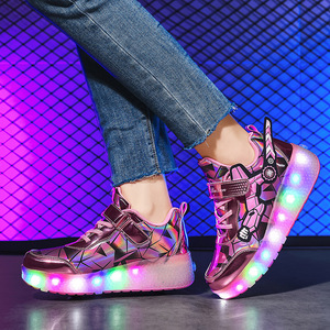 Children's Light Up Roller Shoes With Retractable Wheels Velcro Closure Casual For Boys Age 4-6Y Black 2166 EUR31 - Product Image 2