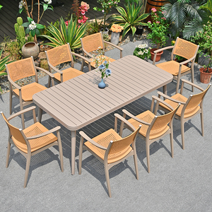 Ensemble de <span class=keywords><strong>table</strong></span> et de chaises de pique-nique d'extérieur en bois de style moderne, résistant aux intempéries, durable, pour patio et jardin - Product Image 5