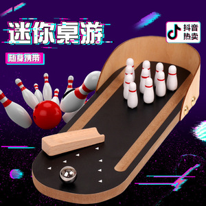 Petit jeu de bowling de table en bois 30,4x11,2x5cm, jouet éducatif pour enfants et adultes - Product Image 2