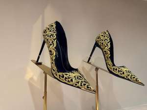 Dubai alta calidad lujo dorado <span class=keywords><strong>bordado</strong></span> Stilettos con punta estrecha señoras Sexy zapatos <span class=keywords><strong>de</strong></span> tacón alto fiesta noche tacones - Product Image 5