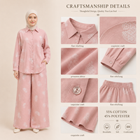 Stok Tersedia Setelan Celana Panjang Lebar Dua Potong Motif Paisley Bahan Campuran Katun untuk Wanita Muslim, Cocok untuk Pakaian Kasual Sehari-hari yang Sopan